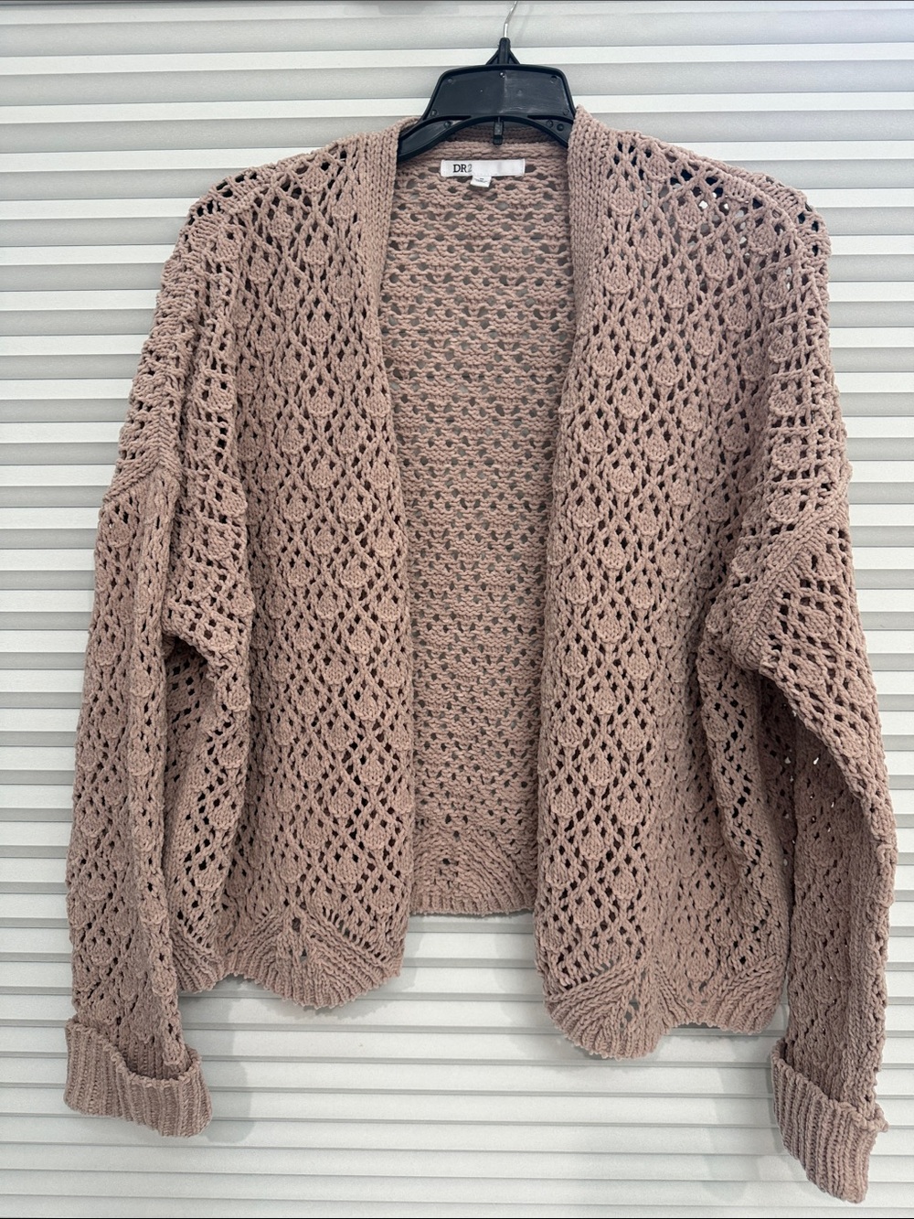 DR2 Openwork Crochet Cardigan in  Dusty Mauve